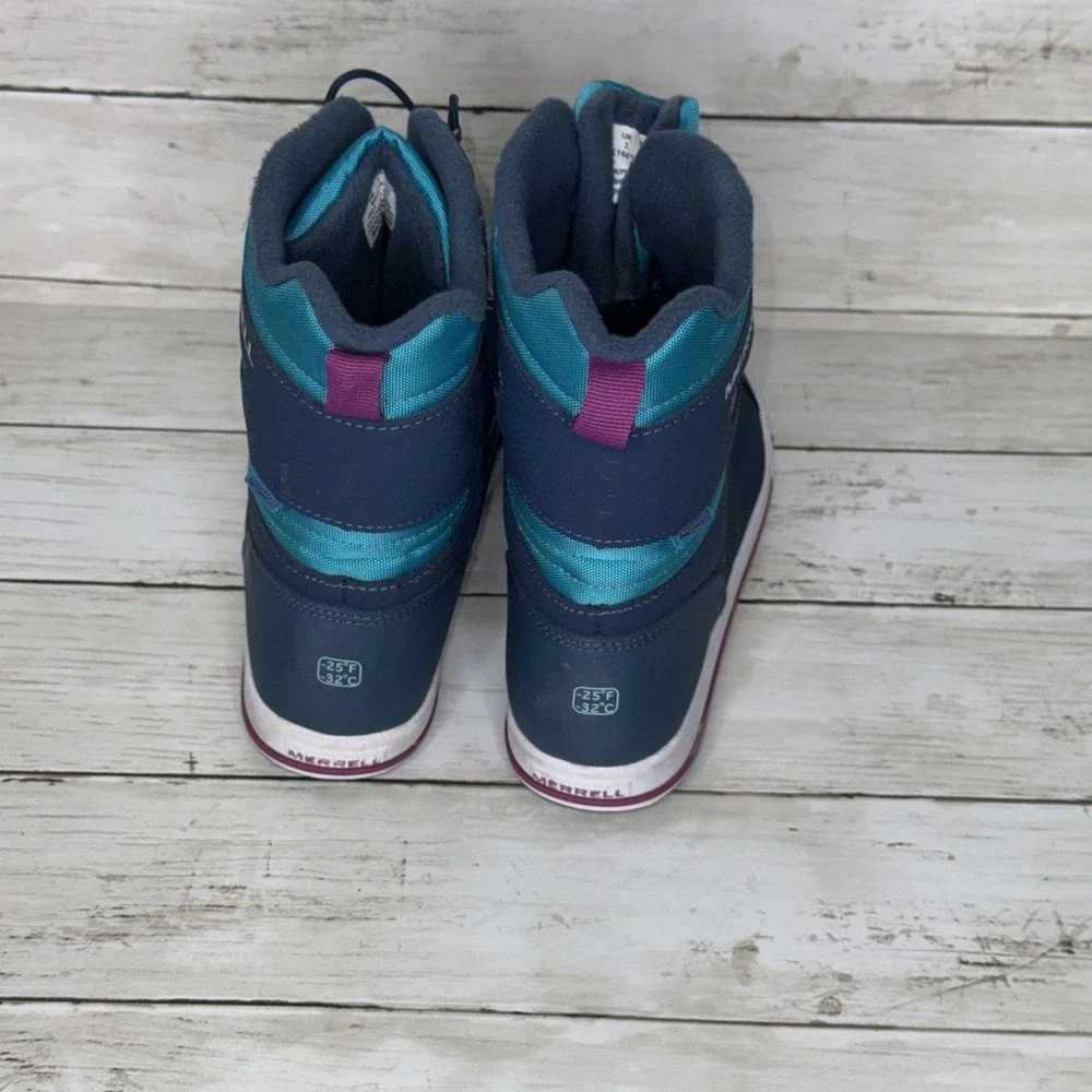 Merrell Kids Snow Bank 3.0 Waterproof Winter Boots Size 4M Navy Turquoise Pink